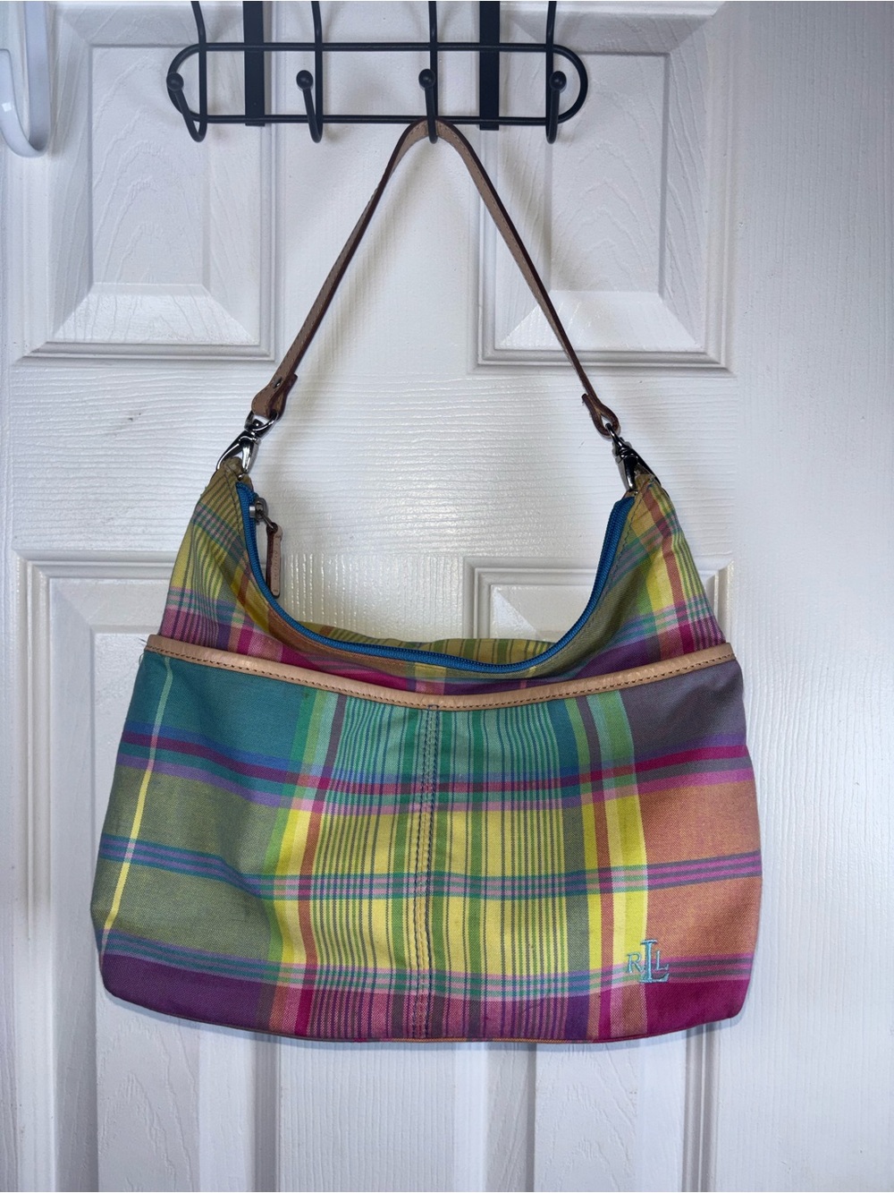 Lauren Ralph Lauren Multicolor Plaid Shoulder Bag - Pink, Green, Yellow, Blue - Picture 4 of 13